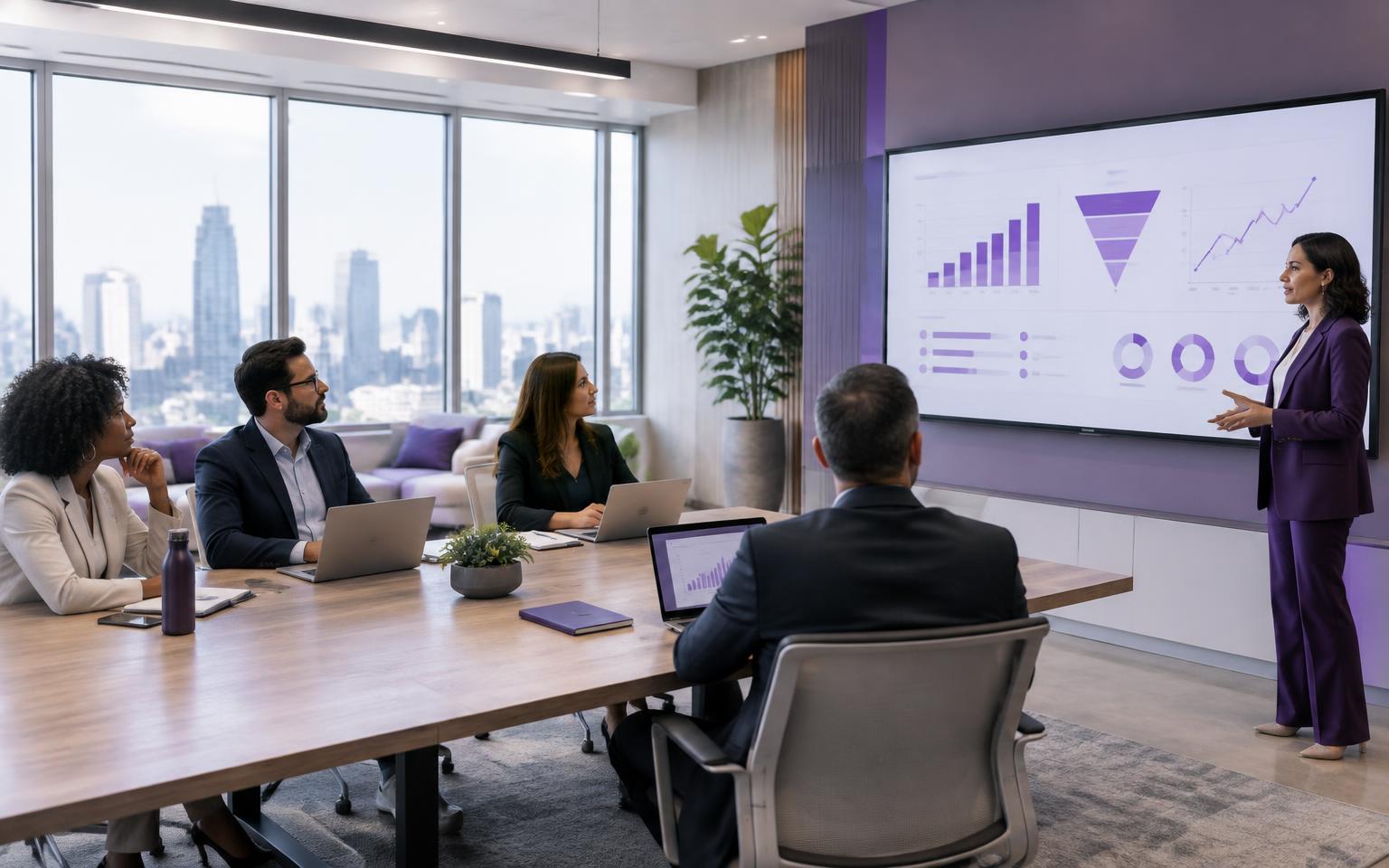 Equipe analisando estratégia comercial e funil de vendas
