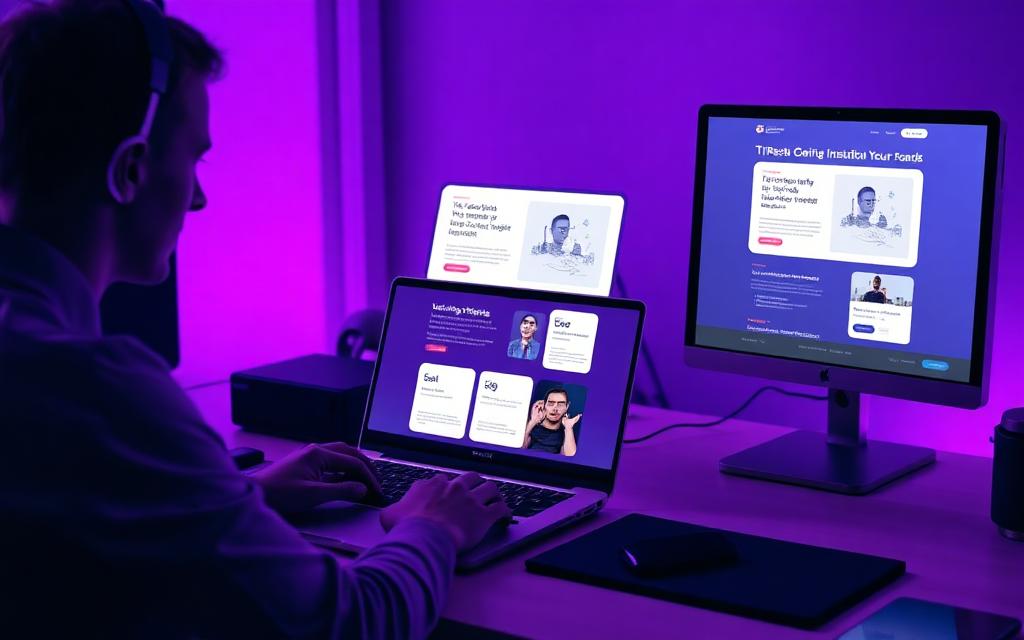 Profissional desenvolvendo um site institucional no computador